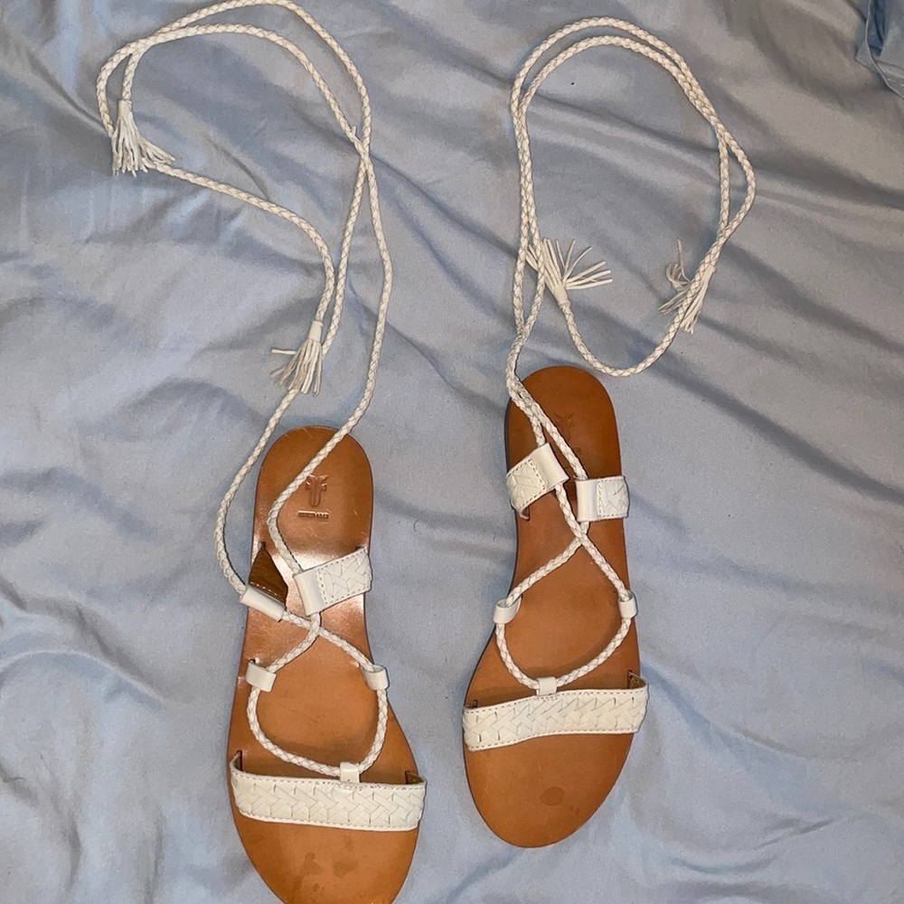 Frye lace up gladiator leather braid sandal Nashville wrap urban beach wedding